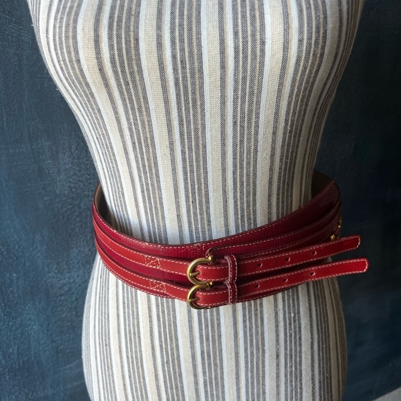 LANCEL red belt python embossed with leather trim. - Picture 3 of 10